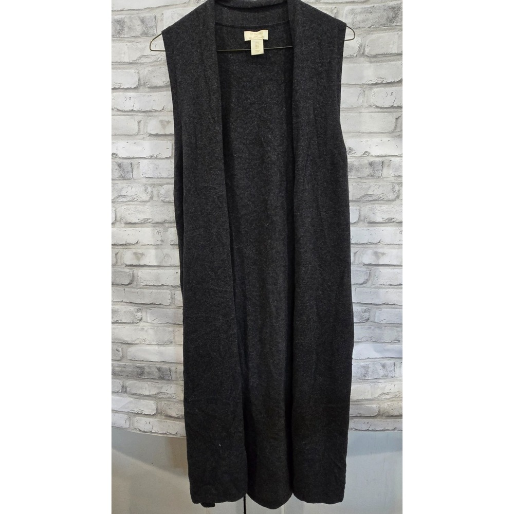 ST. Tropez West 100% 2-Ply Cashmere Sleeveless Long Charcoal Cardigan Women Sz S